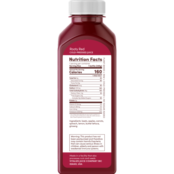 rooty red nutrition label